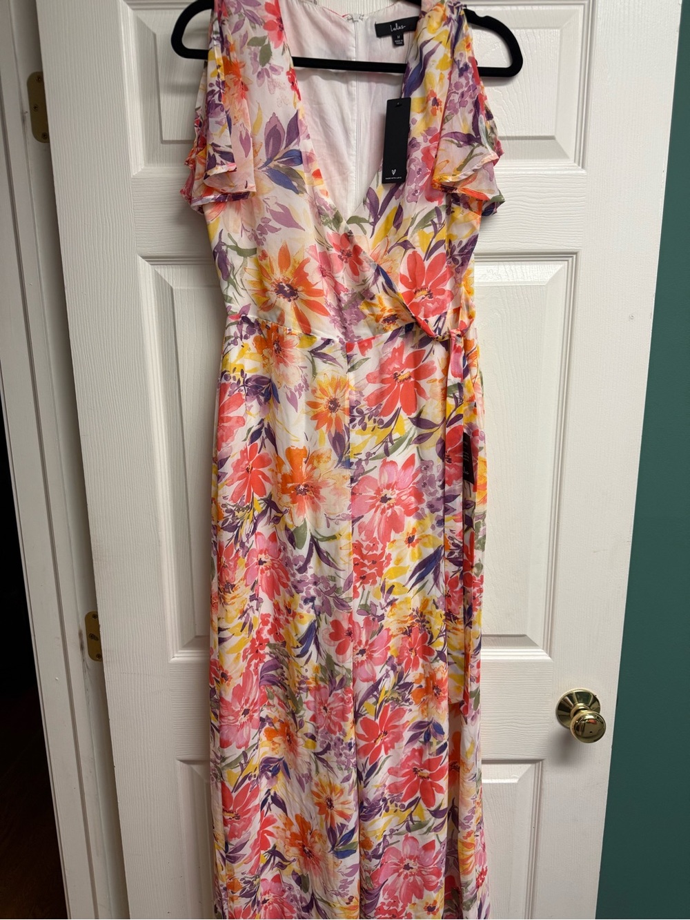 Lulu's Pink Floral V-Neck Wide-Leg Tie-Waist Jumpsuit - Picture 2 of 3